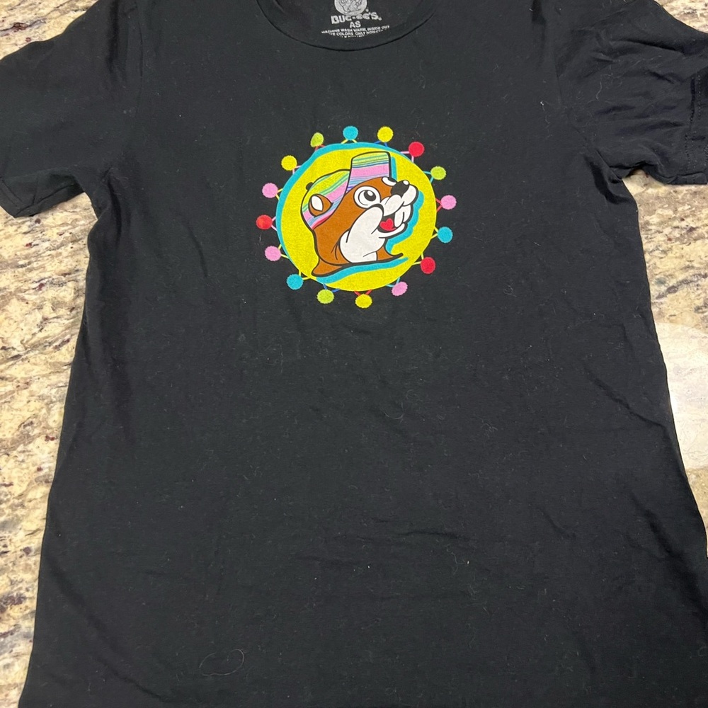 Black T-Shirt with Cartoon Graphic- Bucees
